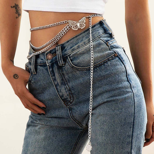 "Ronglia Sexy Waist Chain Silver Butterfly Belly Chains Layered Body Chains Rave Body Jewelry Accessories for Women and Girls" Apparel & Accessories > Jewelry > Body Jewelry Generic