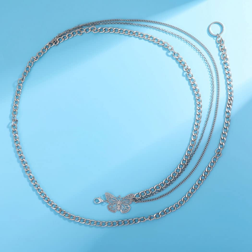 "Ronglia Sexy Waist Chain Silver Butterfly Belly Chains Layered Body Chains Rave Body Jewelry Accessories for Women and Girls" Apparel & Accessories > Jewelry > Body Jewelry Generic