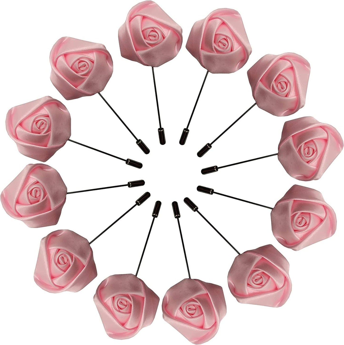 Rose Boutonniere Men'S Lapel Pins Satin Flower 12 Pack Groom Wedding Boutonniere Suit Brooch Outfit Accessories Pink