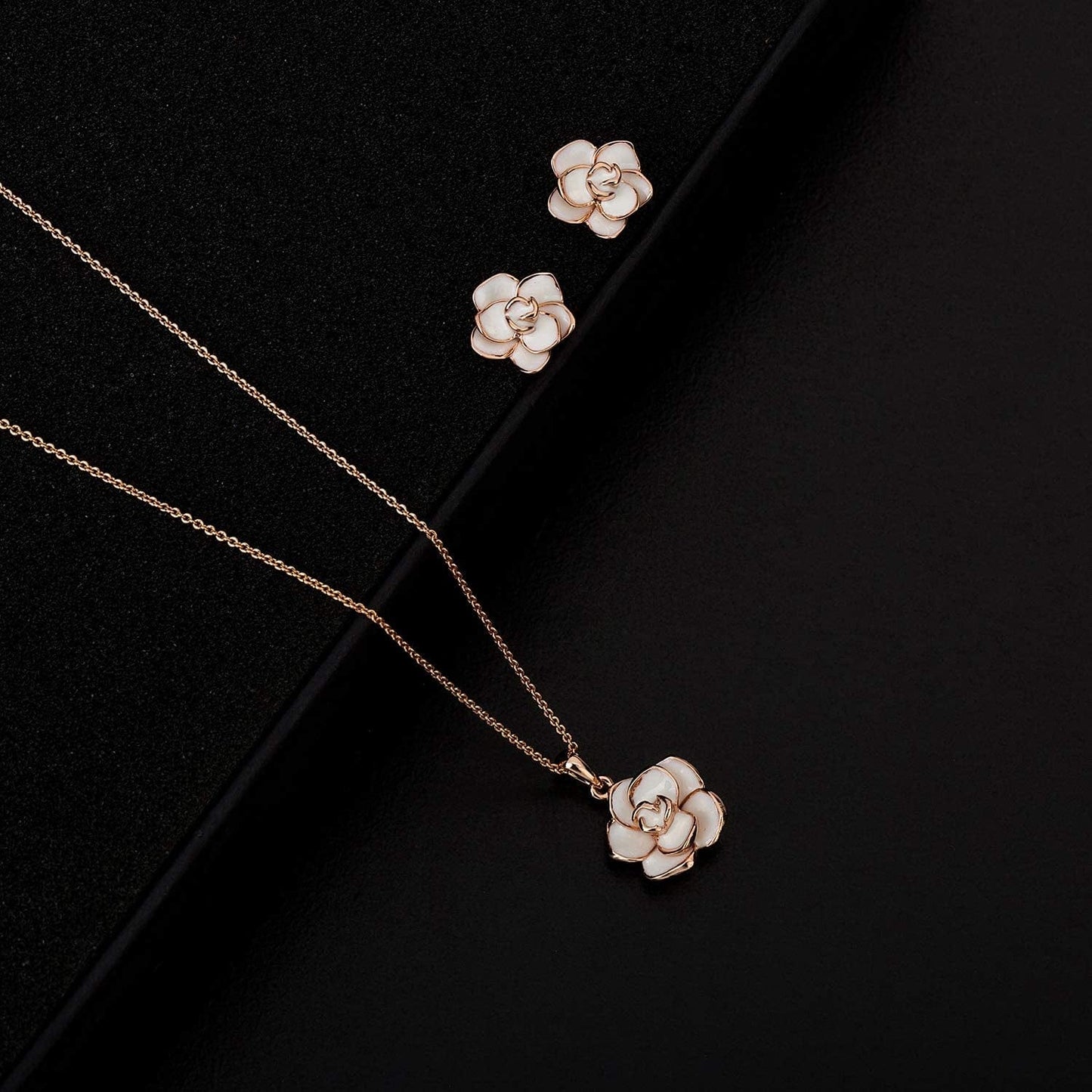 Rose Flower Necklace Earrings Set for Women 18K Gold Plated Hypoallergenic Jewelry Sets
