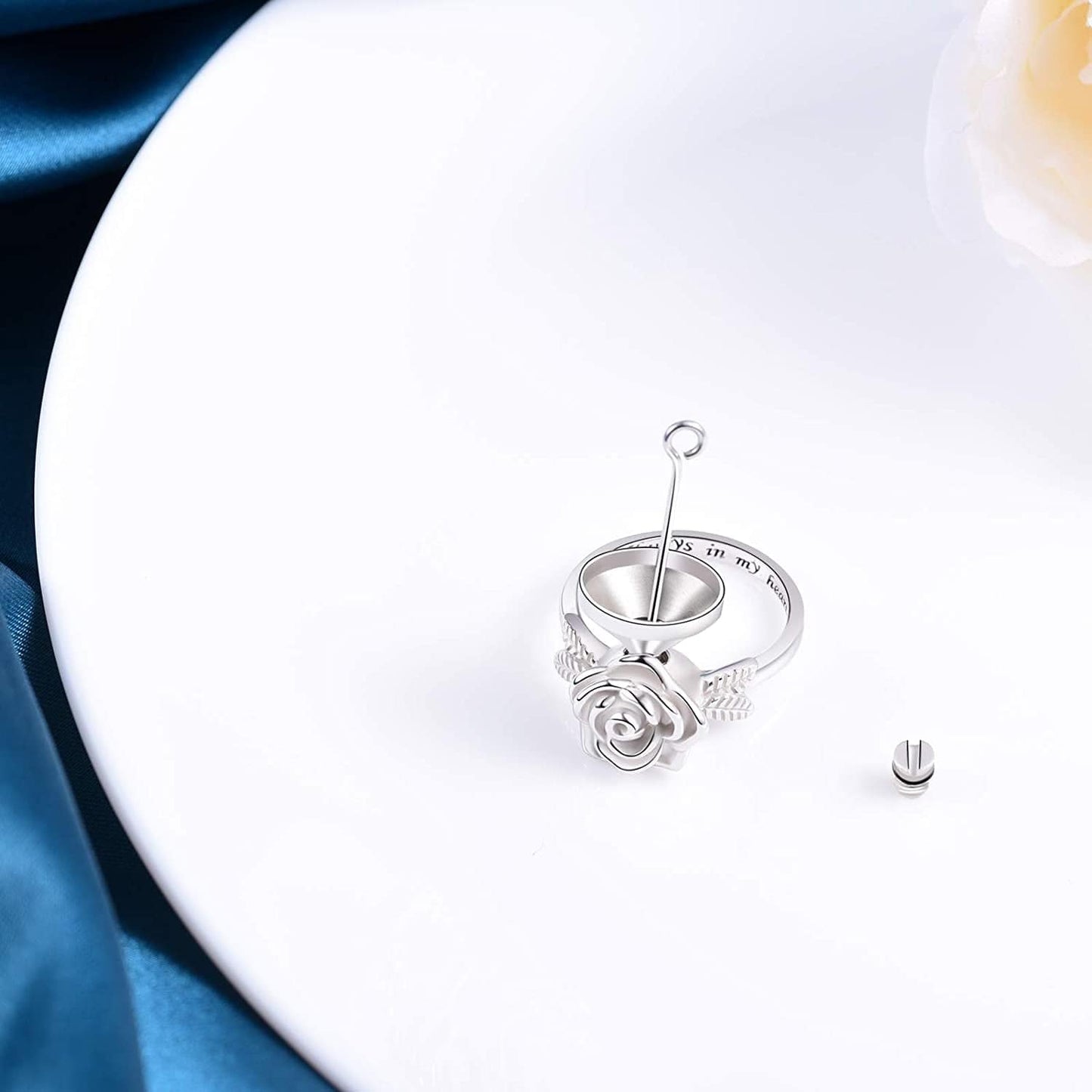 Rose Flower Urn Rings Holder for Ashes of Loved Ones 925 Sterling Silver Keepsake Cremation Always in My Heart Jewelry Earns for Ashes
