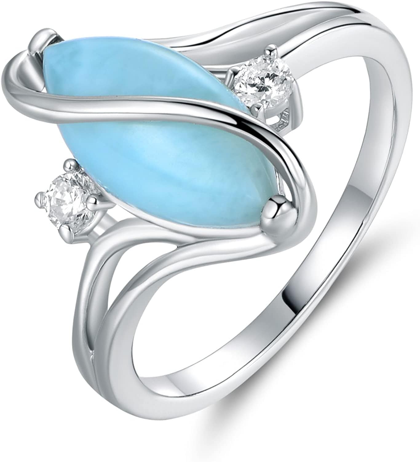 Rose Gold & White Gold Plated Created Ruby, White Fire Opal & Cubic Zirconia Accents Ring White Gold Larimar / 5