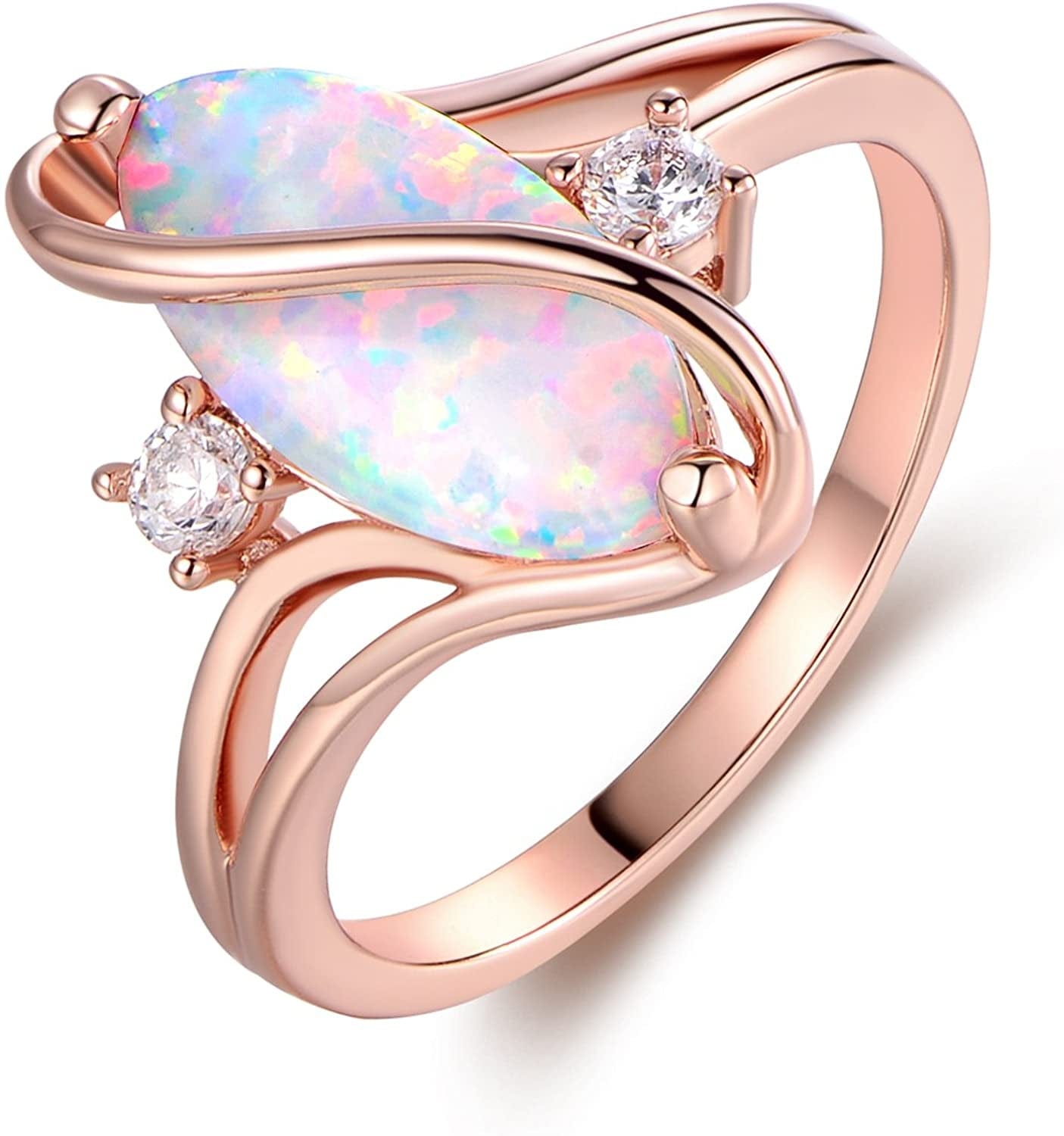 Rose Gold & White Gold Plated Created Ruby, White Fire Opal & Cubic Zirconia Accents Ring Rose Gold Fire Opal / 7