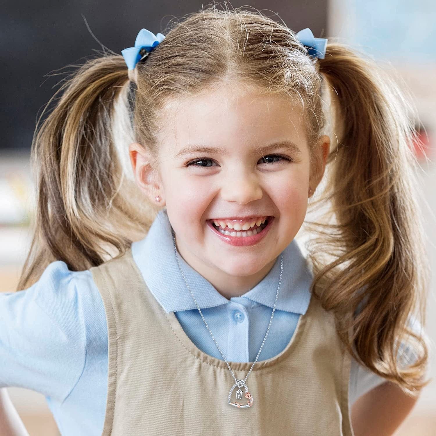 Rose Heart Initial Necklaces Gifts for Women Teen Girls, Love Heart Initial Letter Pendant Necklace Jewelry Mothers Day Valentines Christmas Birthday Gifts for Her Girlfriend Wife Mom Daughter