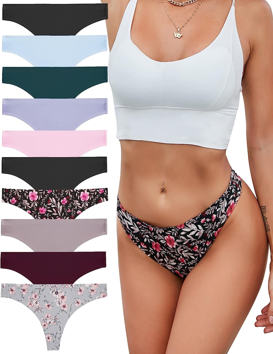ROSYCORAL 10 Pack Seamless Thongs for Women Breathable Low Rise Panties Invisible Hipster Underwear Thong No Show XS-XL 10pcs C / X-Large