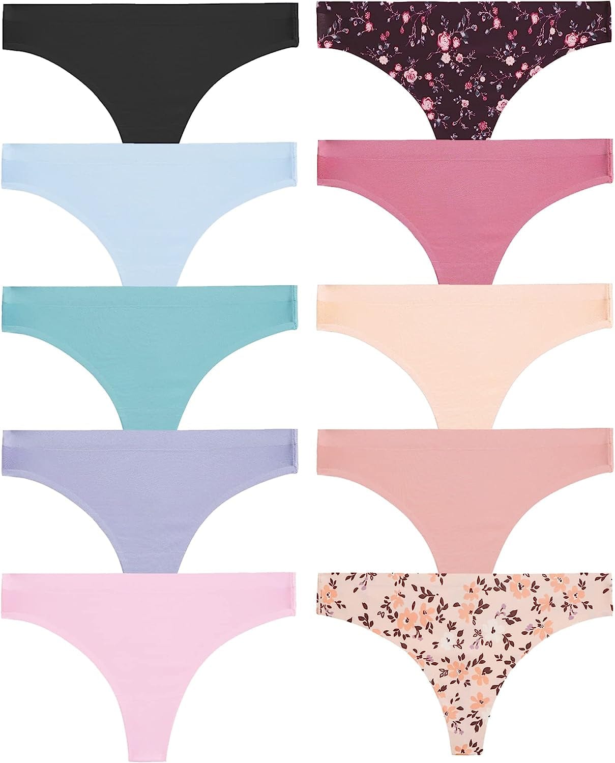 ROSYCORAL 10 Pack Seamless Thongs for Women Breathable Low Rise Panties Invisible Hipster Underwear Thong No Show XS-XL 10pcs B / X-Small