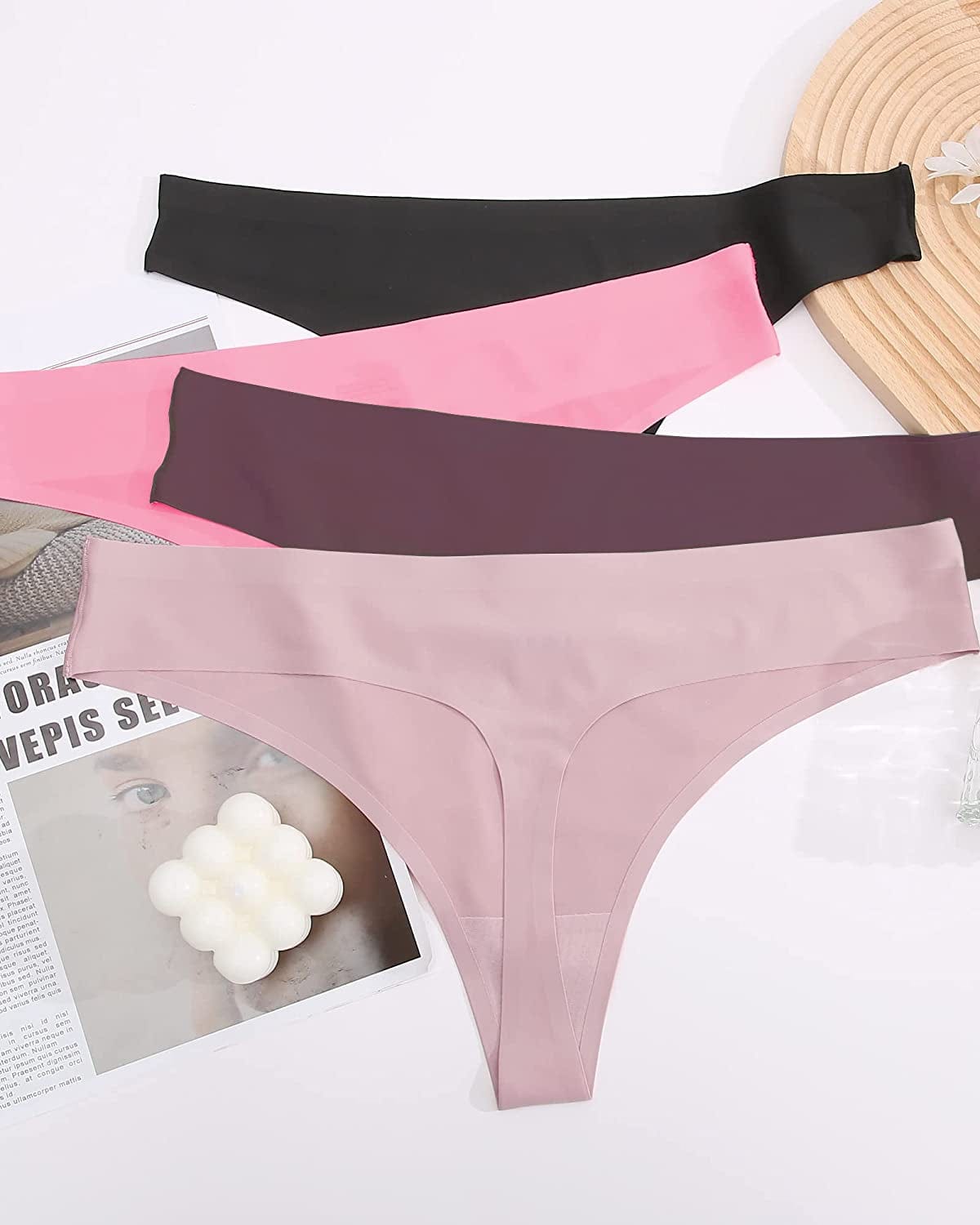 ROSYCORAL 10 Pack Seamless Thongs for Women Breathable Low Rise Panties Invisible Hipster Underwear Thong No Show XS-XL
