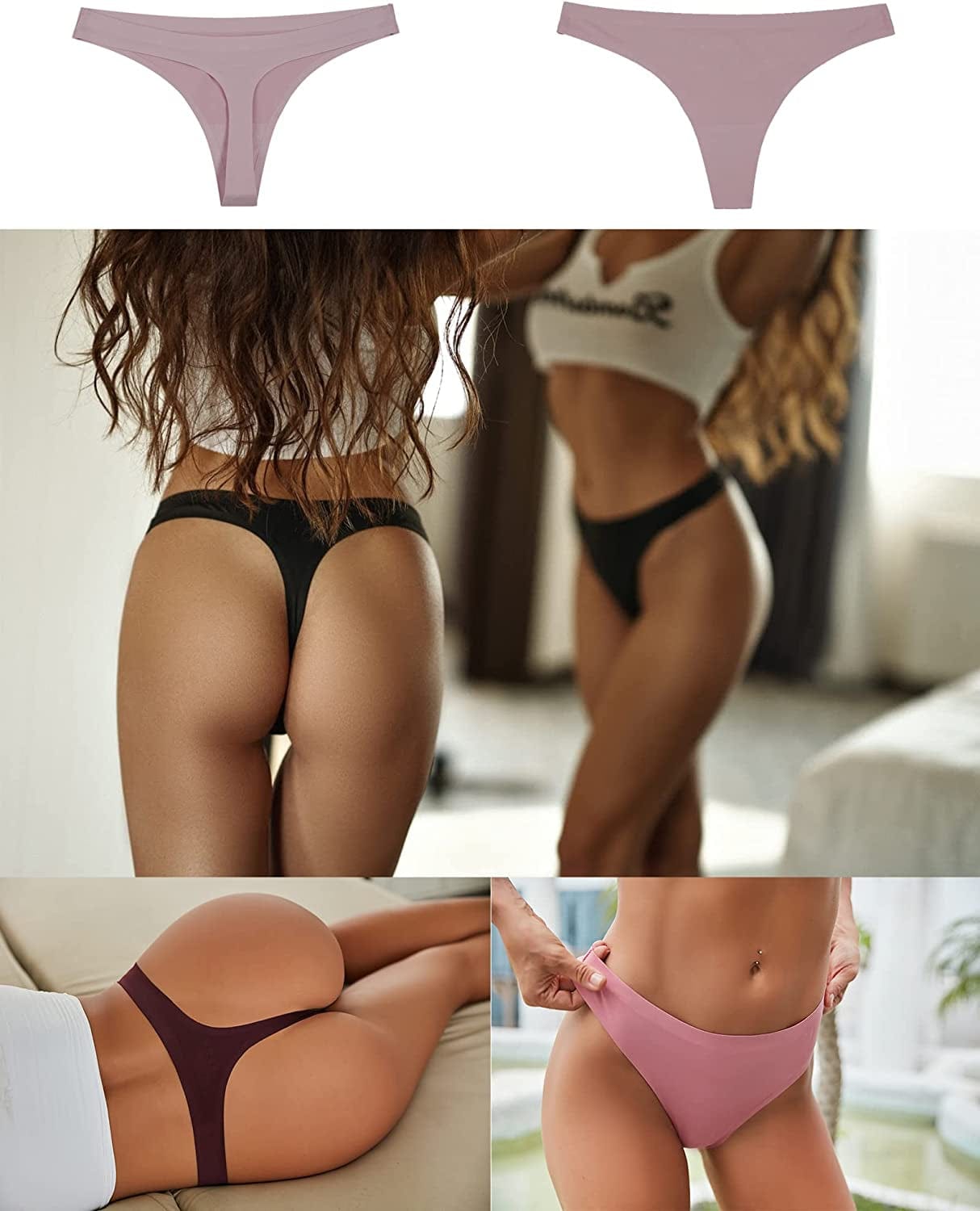 ROSYCORAL 10 Pack Seamless Thongs for Women Breathable Low Rise Panties Invisible Hipster Underwear Thong No Show XS-XL
