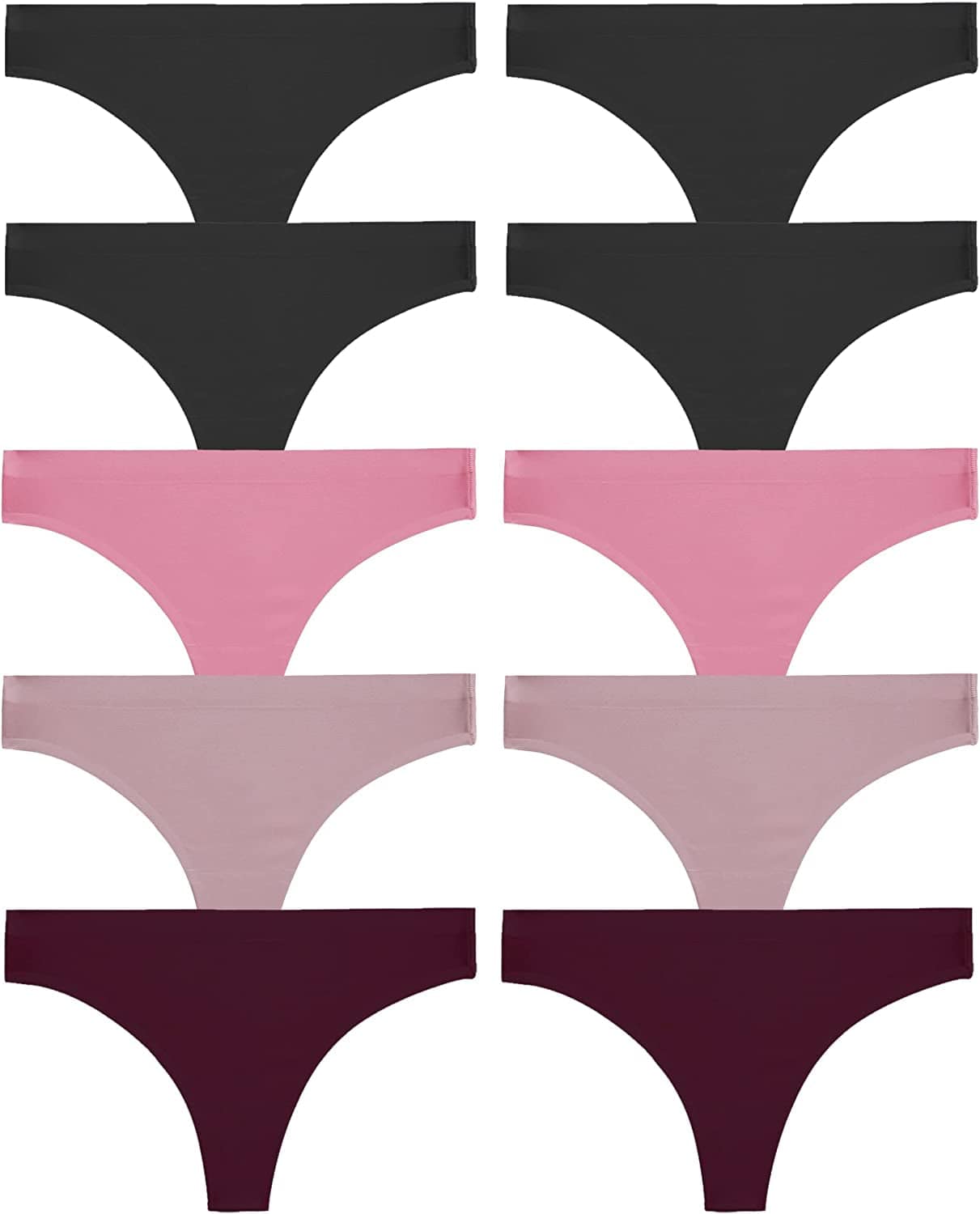 ROSYCORAL 10 Pack Seamless Thongs for Women Breathable Low Rise Panties Invisible Hipster Underwear Thong No Show XS-XL 10pcs D / X-Small