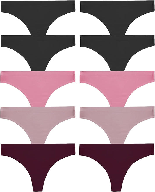 ROSYCORAL 10 Pack Seamless Thongs for Women Breathable Low Rise Panties Invisible Hipster Underwear Thong No Show XS-XL 10pcs D / X-Small