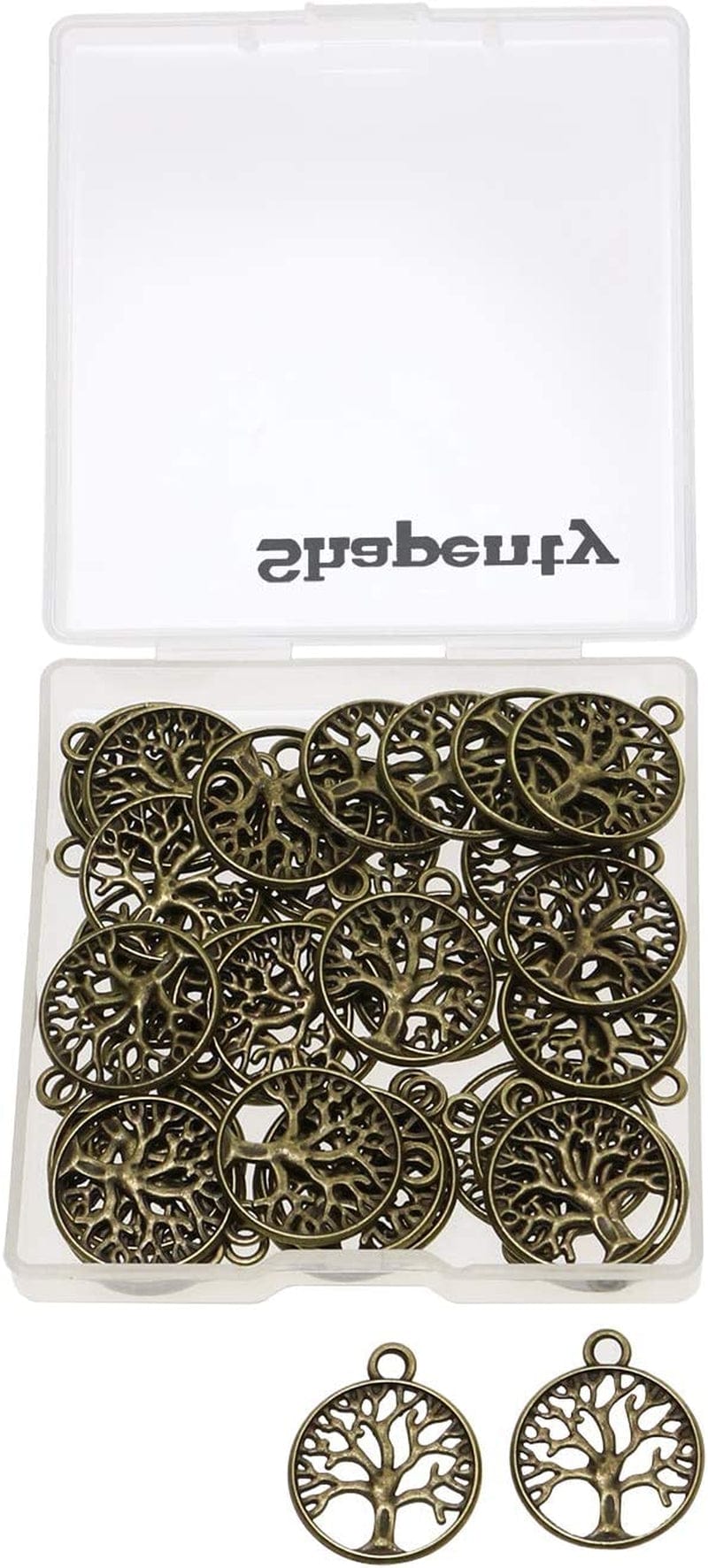 round Metal Tree of Life Charms Pendants Beads Bulk Jewelry Findings Making Accessory for DIY Craft Bracelet Necklace Earring Keychain, 50PCS (Antique Silver) Antique Bronze