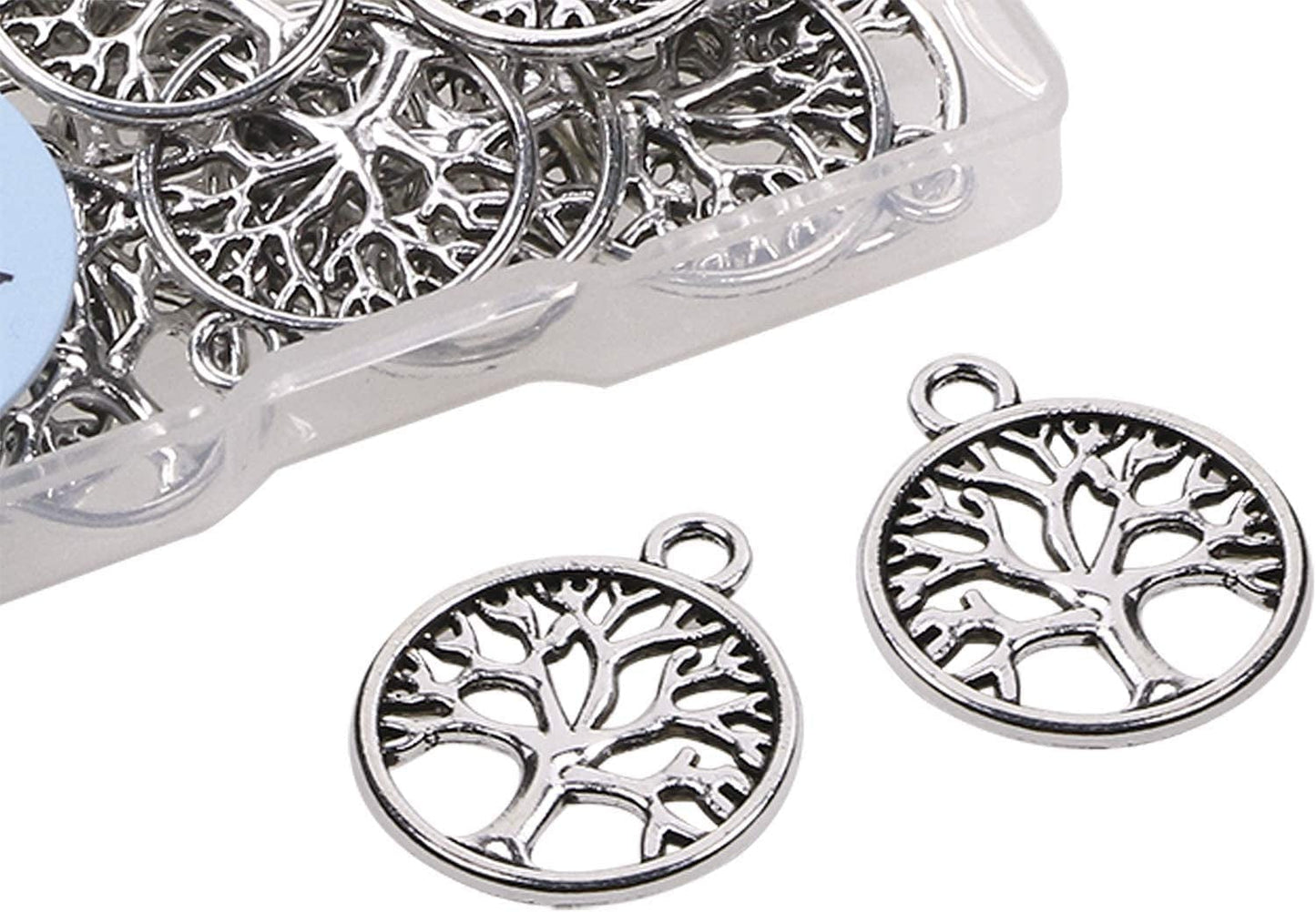 round Metal Tree of Life Charms Pendants Beads Bulk Jewelry Findings Making Accessory for DIY Craft Bracelet Necklace Earring Keychain, 50PCS (Antique Silver)