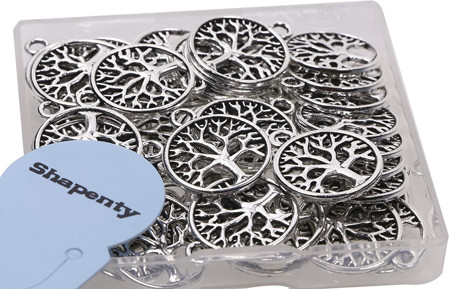round Metal Tree of Life Charms Pendants Beads Bulk Jewelry Findings Making Accessory for DIY Craft Bracelet Necklace Earring Keychain, 50PCS (Antique Silver)