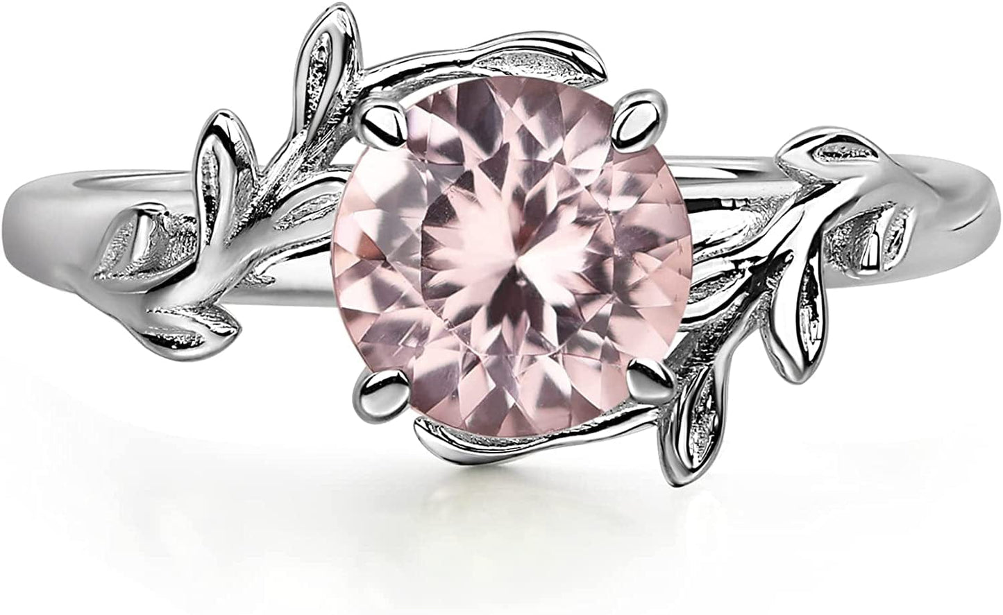Round Shaped 7 MM Retro Gemstone Branch Statement Ring 925 Sterling Silver Birthstone Ring for Women Morganite / 10.5