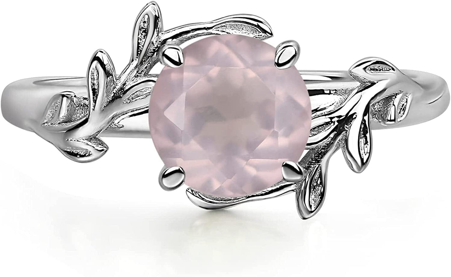 Round Shaped 7 MM Retro Gemstone Branch Statement Ring 925 Sterling Silver Birthstone Ring for Women Rose Quartz / 9.5