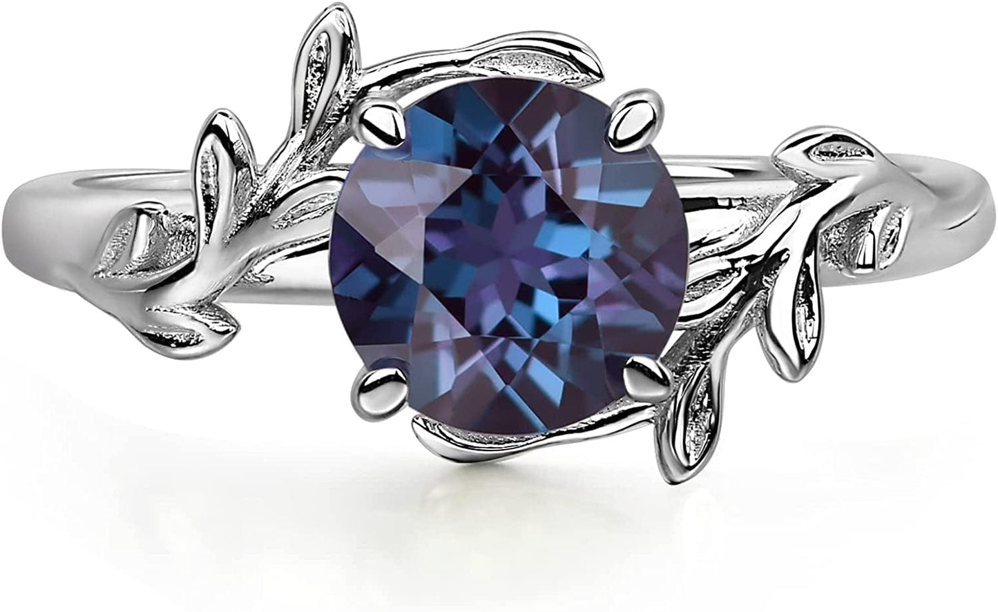 Round Shaped 7 MM Retro Gemstone Branch Statement Ring 925 Sterling Silver Birthstone Ring for Women Created Alexandrite / 13
