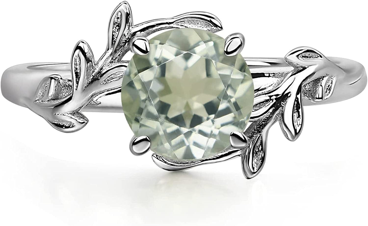 Round Shaped 7 MM Retro Gemstone Branch Statement Ring 925 Sterling Silver Birthstone Ring for Women Green Amethyst / 3