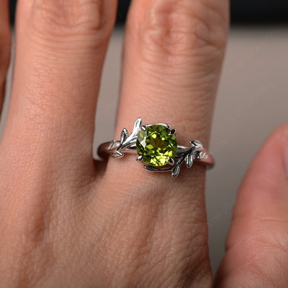 Round Shaped 7 MM Retro Gemstone Branch Statement Ring 925 Sterling Silver Birthstone Ring for Women