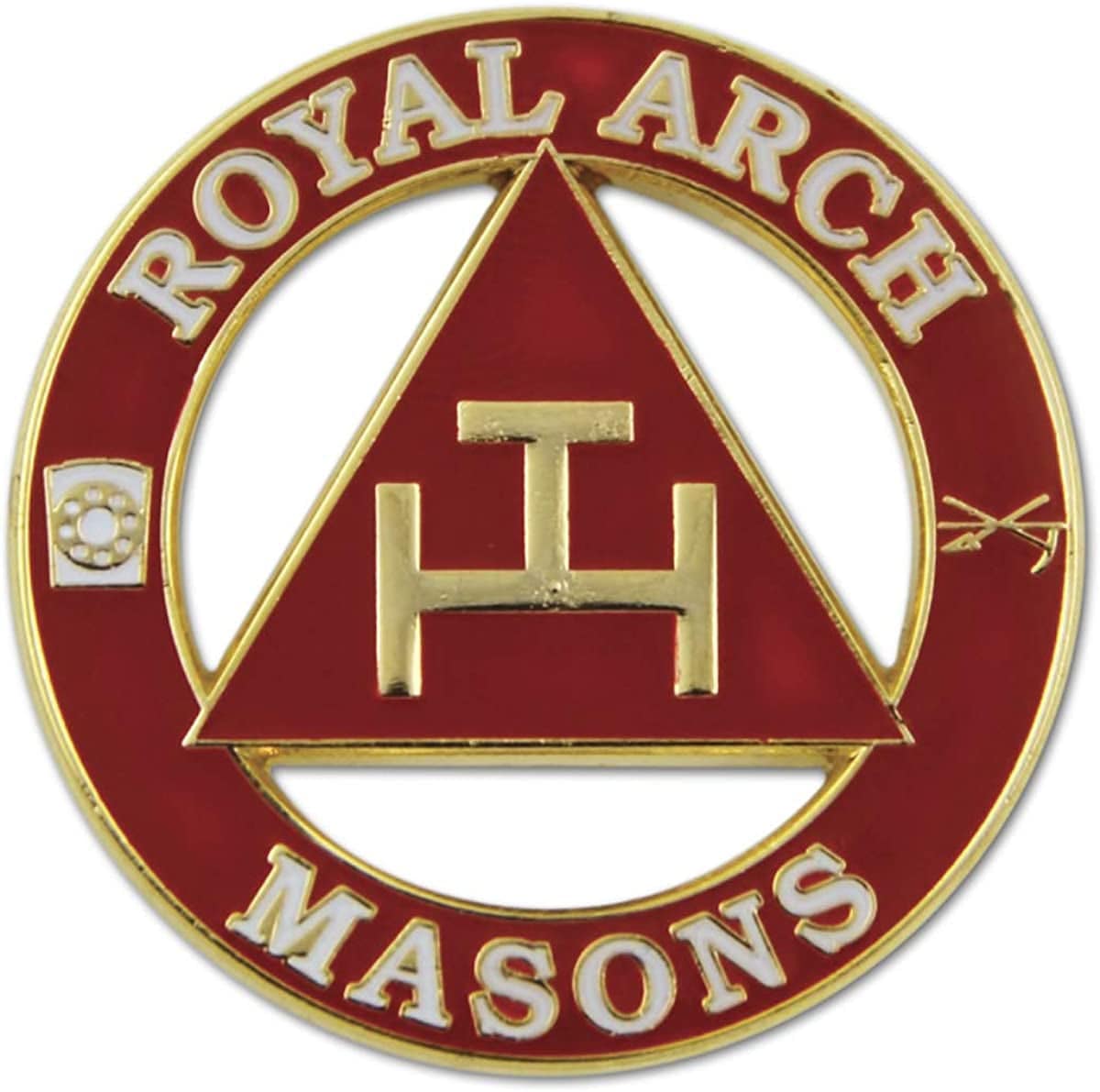 Royal Arch Masons round lapel pin in red and gold enamel design