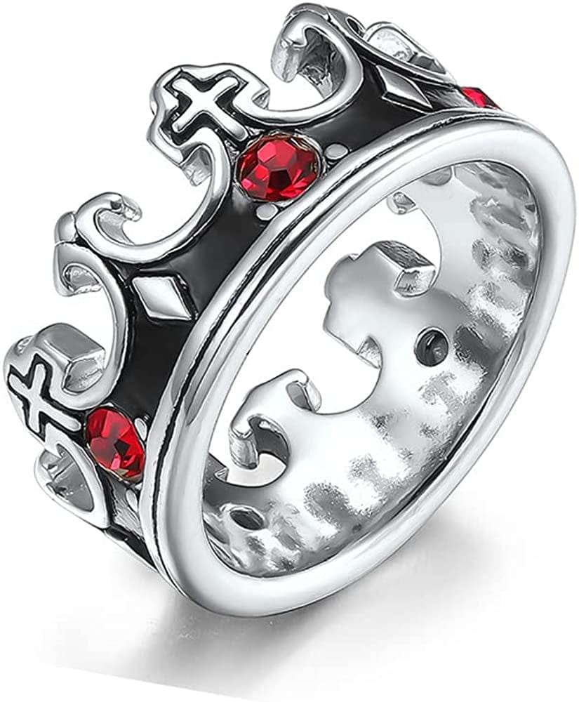 Royal King Knight Crown Ring for Men and Boys Religious Cross Chunky Stainless Steel Rings Vintage Christian Rings Wedding Band Silver Black Gold 10 / color-silver