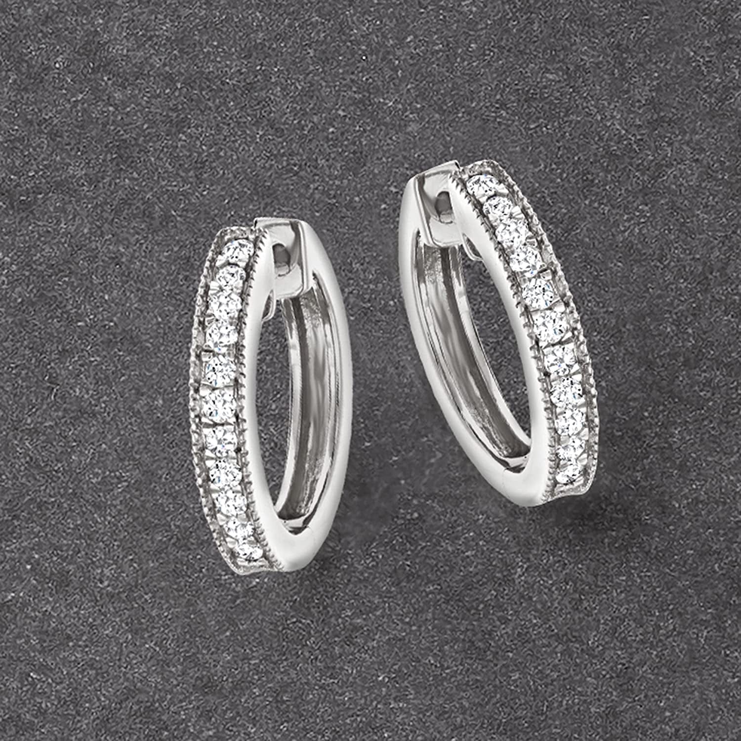 RS Pure by 0.25 Ct. T.W. Diamond Hoop Earrings with Beaded Edge in Sterling Silver