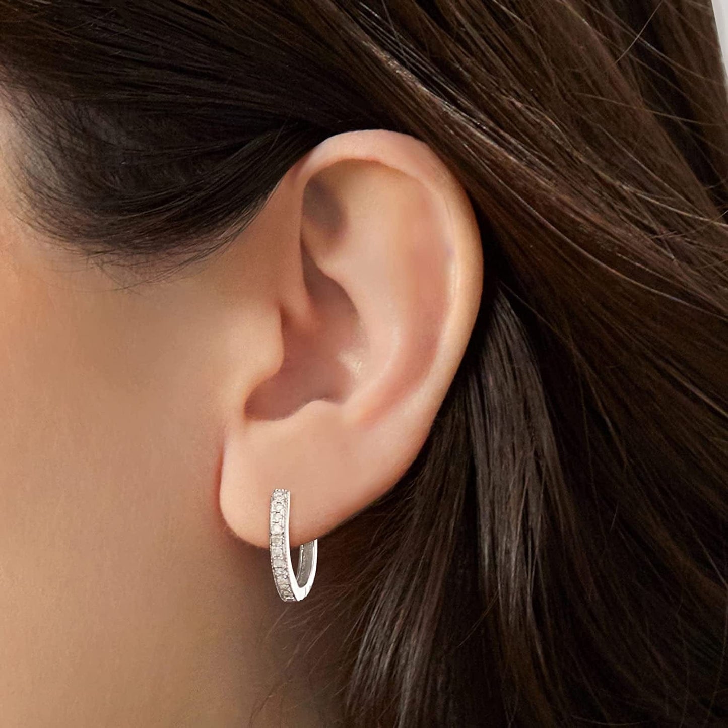 RS Pure by 0.25 Ct. T.W. Diamond Hoop Earrings with Beaded Edge in Sterling Silver