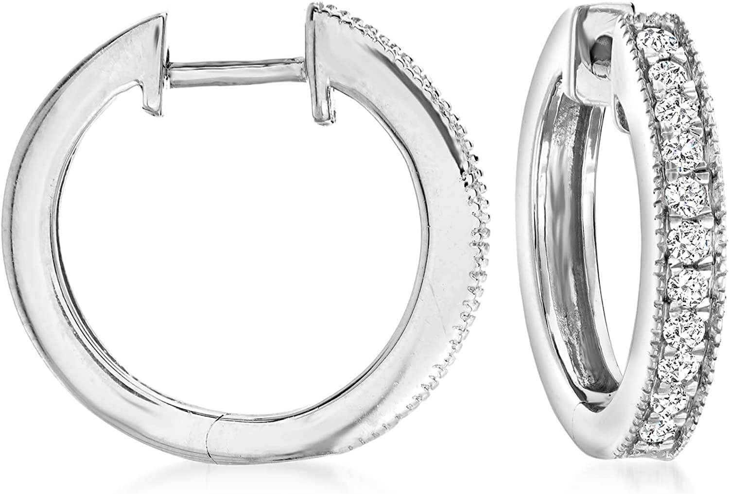 RS Pure by 0.25 Ct. T.W. Diamond Hoop Earrings with Beaded Edge in Sterling Silver