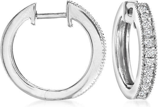 RS Pure by 0.25 Ct. T.W. Diamond Hoop Earrings with Beaded Edge in Sterling Silver
