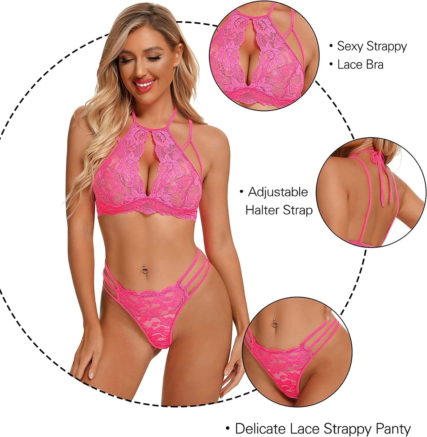 RSLOVE Women Sexy Lingerie Set Lace Bra and Panty Sets 2 Piece Babydoll Lace Teddy Bodysuit