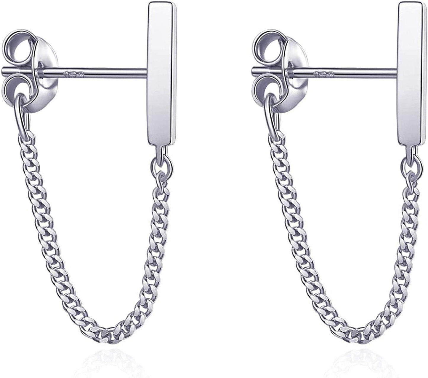 S.Leaf Chain Earrings Sterling Silver Stud Earrings Bar with Chain Dangle Earrings Gold Earrings for Women silver