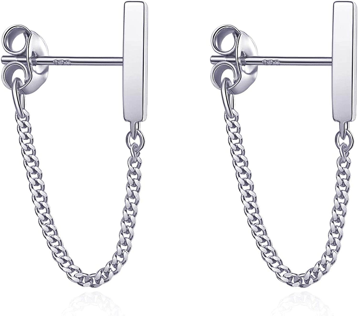 S.Leaf Chain Earrings Sterling Silver Stud Earrings Bar with Chain Dangle Earrings Gold Earrings for Women silver