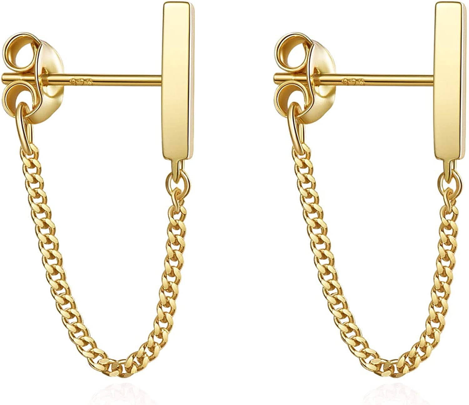 S.Leaf Chain Earrings Sterling Silver Stud Earrings Bar with Chain Dangle Earrings Gold Earrings for Women gold