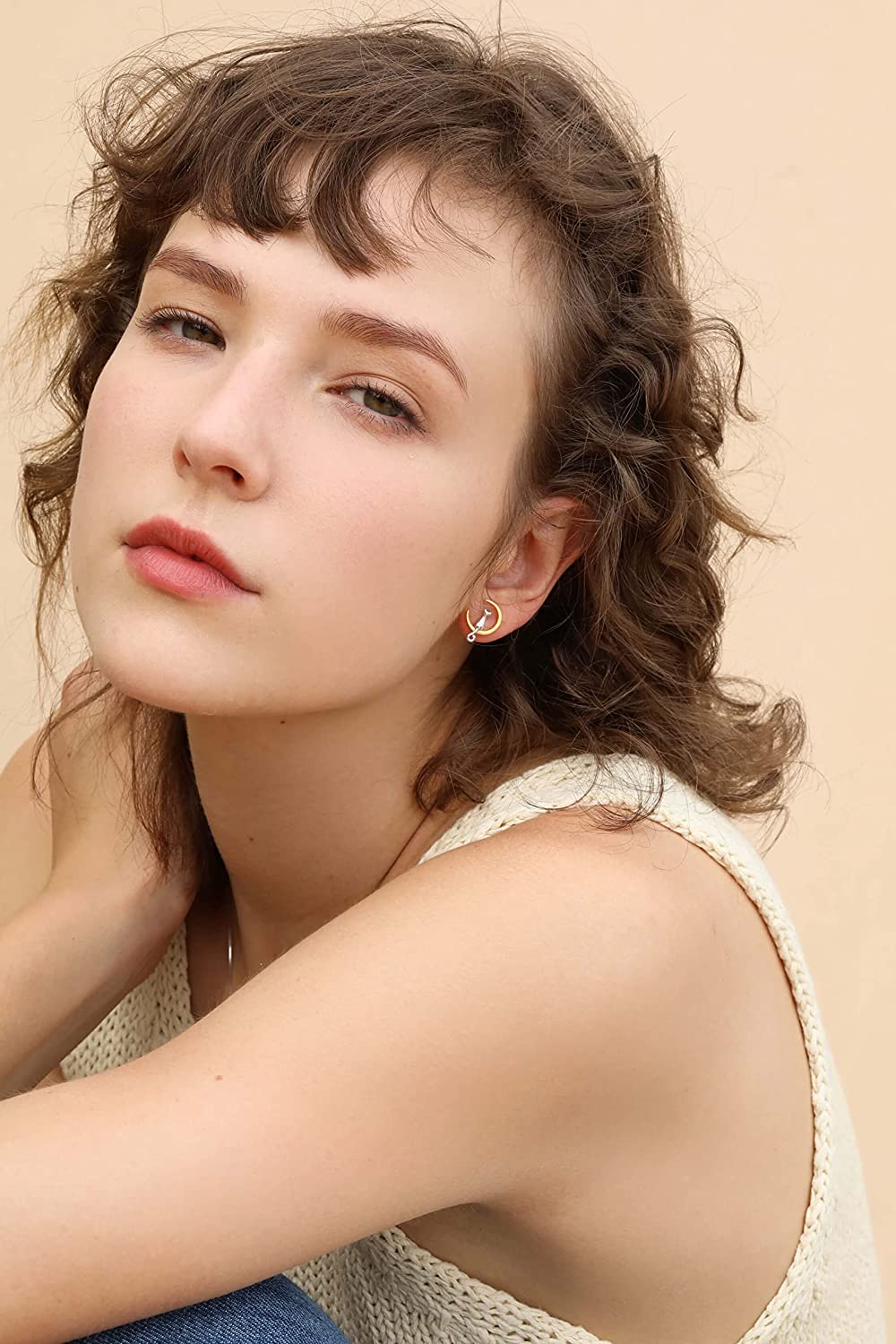 S.Leaf Sterling Silver Earrings Cat Moon Earrings Cat Lovers Gift for Women