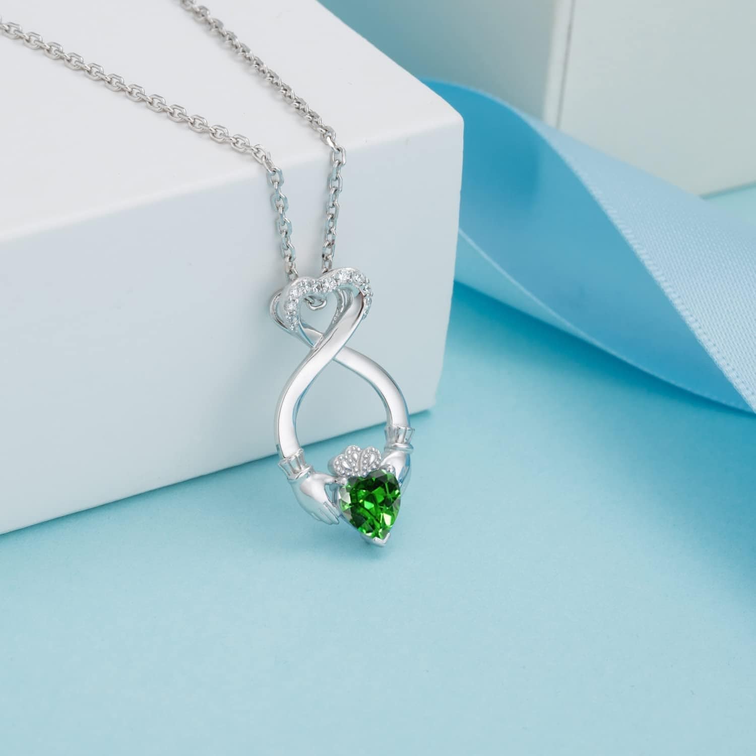 S925 Irish Claddagh Eternity Love Pendant Necklace Good Luck Jewelry Gift for Women Girls Ladies Birthday