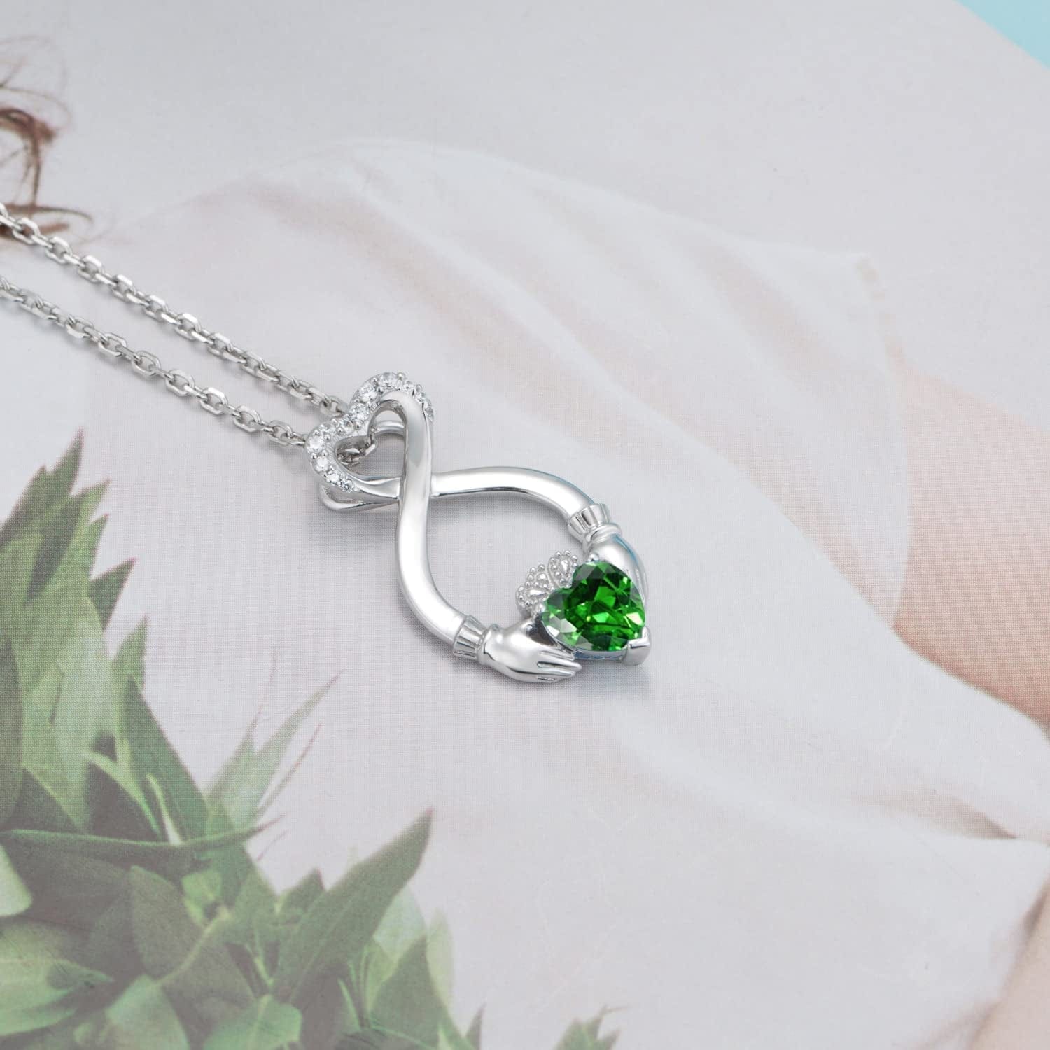 S925 Irish Claddagh Eternity Love Pendant Necklace Good Luck Jewelry Gift for Women Girls Ladies Birthday