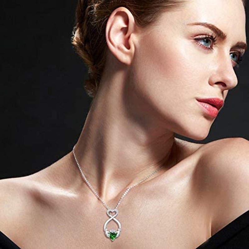S925 Irish Claddagh Eternity Love Pendant Necklace Good Luck Jewelry Gift for Women Girls Ladies Birthday