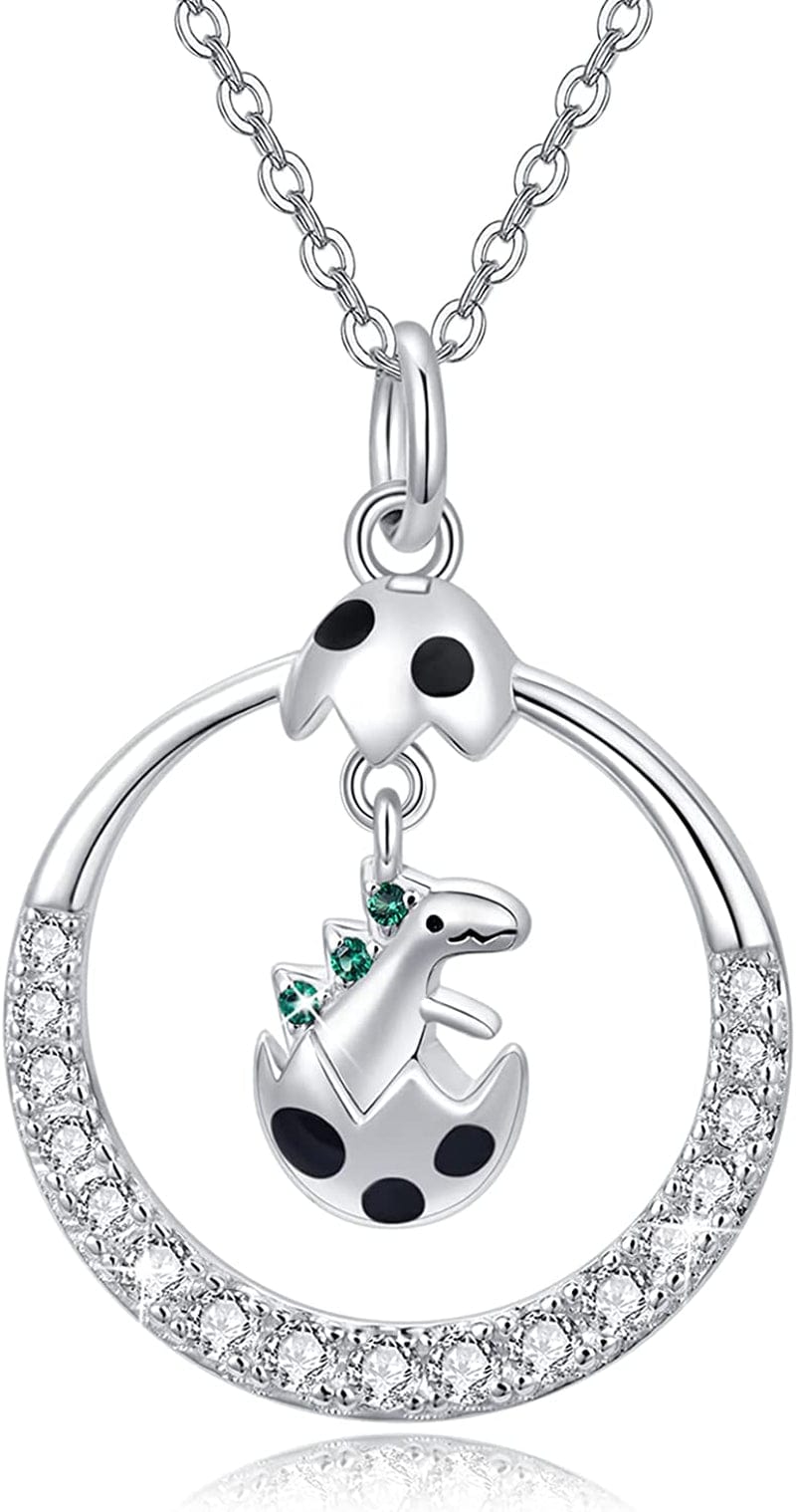 S925 Sterling Silver Bunny Rabbit/Owl/Flamingo/Panda/Unicorn Necklace Crescent Moon Pendant Cute Animal Jewelry Gifts for Women Girls Dinosaur-B