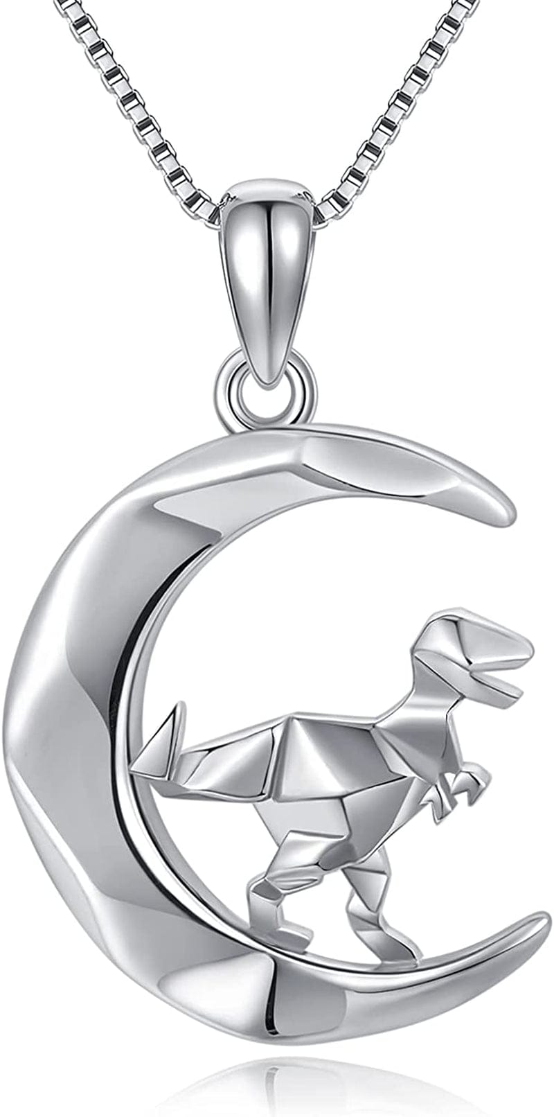 S925 Sterling Silver Bunny Rabbit/Owl/Flamingo/Panda/Unicorn Necklace Crescent Moon Pendant Cute Animal Jewelry Gifts for Women Girls Dinosaur-A