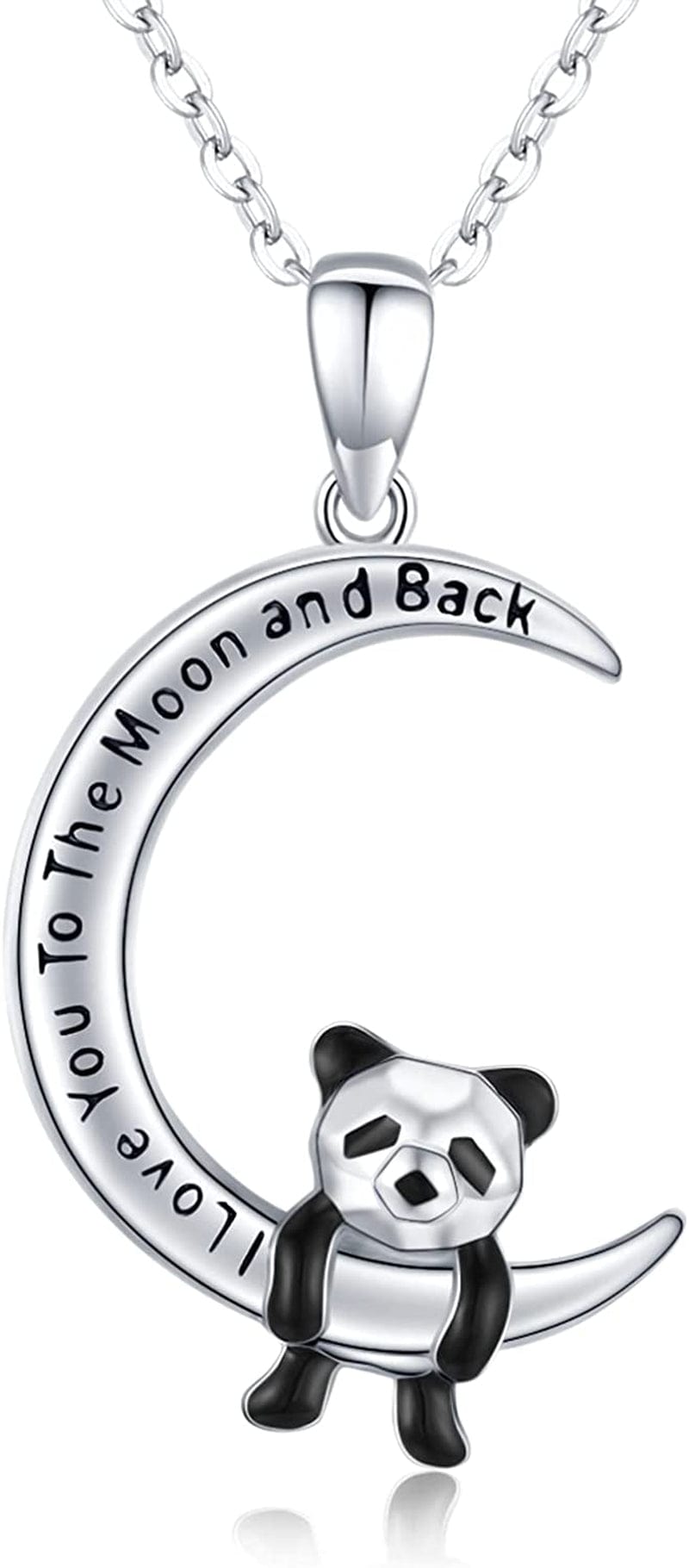 S925 Sterling Silver Bunny Rabbit/Owl/Flamingo/Panda/Unicorn Necklace Crescent Moon Pendant Cute Animal Jewelry Gifts for Women Girls Panda