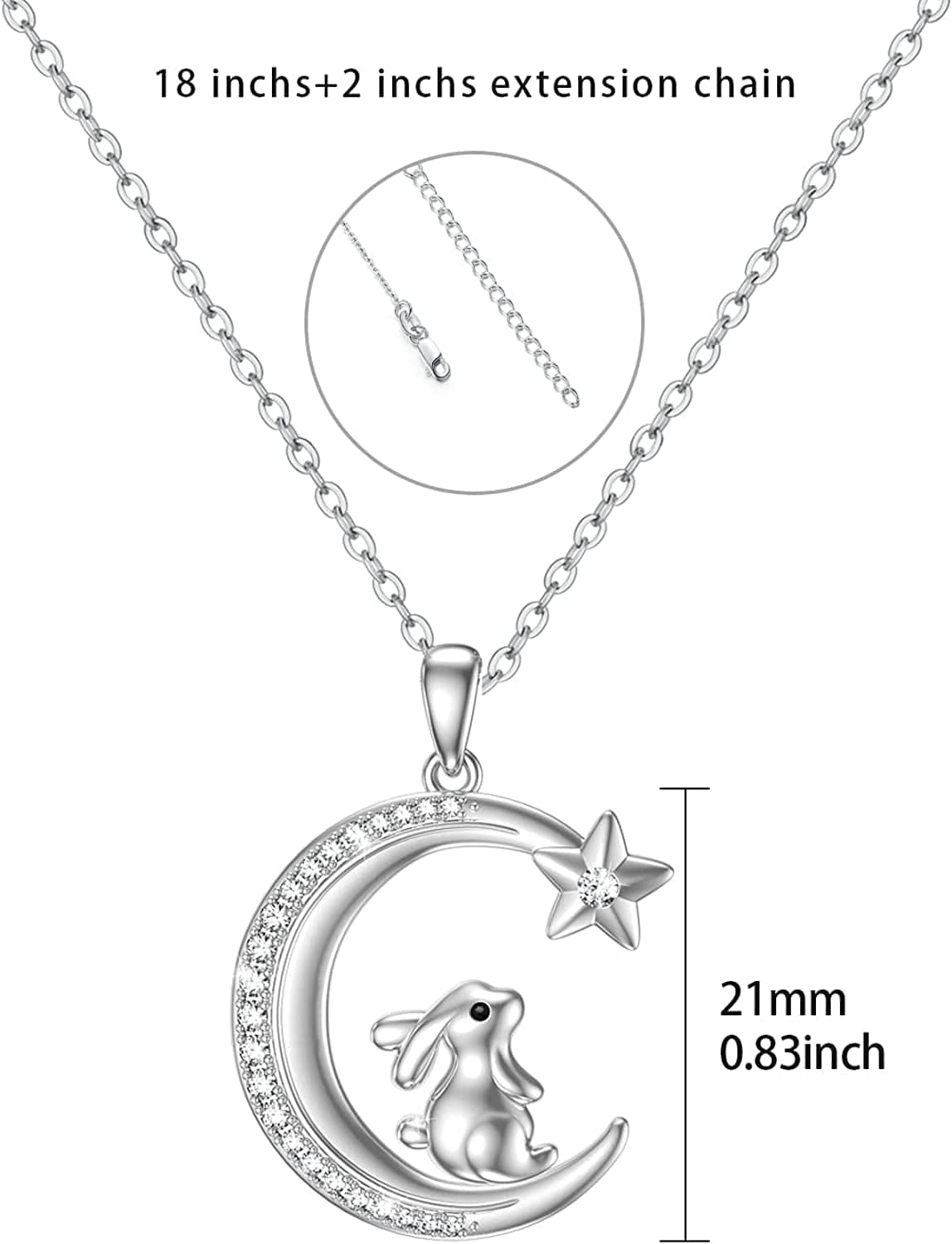 S925 Sterling Silver Bunny Rabbit/Owl/Flamingo/Panda/Unicorn Necklace Crescent Moon Pendant Cute Animal Jewelry Gifts for Women Girls