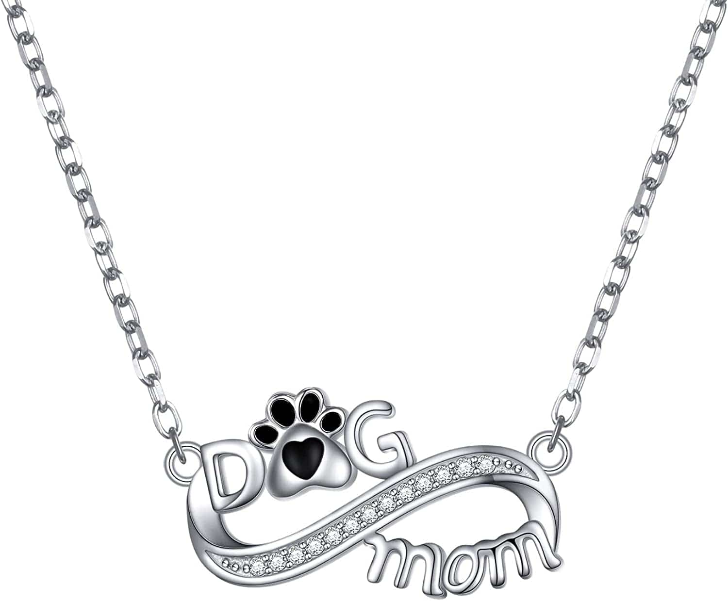 S925 Sterling Silver Dog Paw Love Heart Pendant Necklace Jewelry Gift for Women Mom Wife Dog Mom