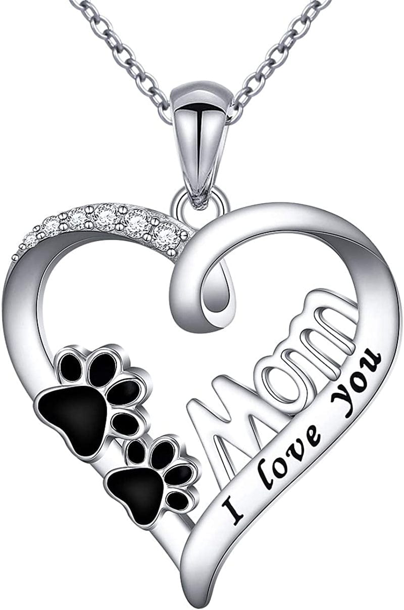 S925 Sterling Silver Dog Paw Love Heart Pendant Necklace Jewelry Gift for Women Mom Wife Dog Paw Mom Necklace