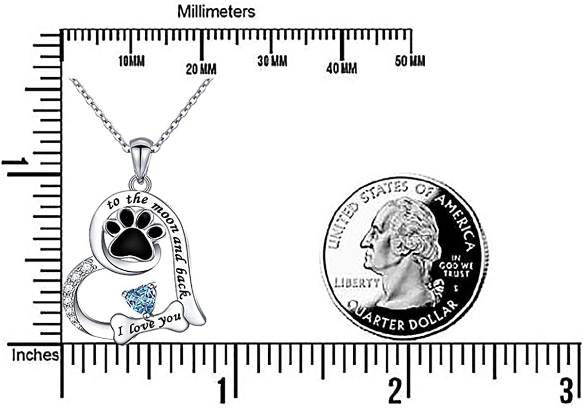 S925 Sterling Silver Dog Paw Love Heart Pendant Necklace Jewelry Gift for Women Mom Wife