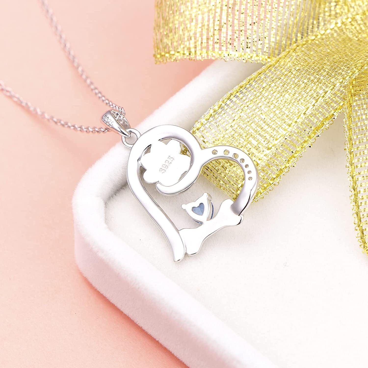 S925 Sterling Silver Dog Paw Love Heart Pendant Necklace Jewelry Gift for Women Mom Wife