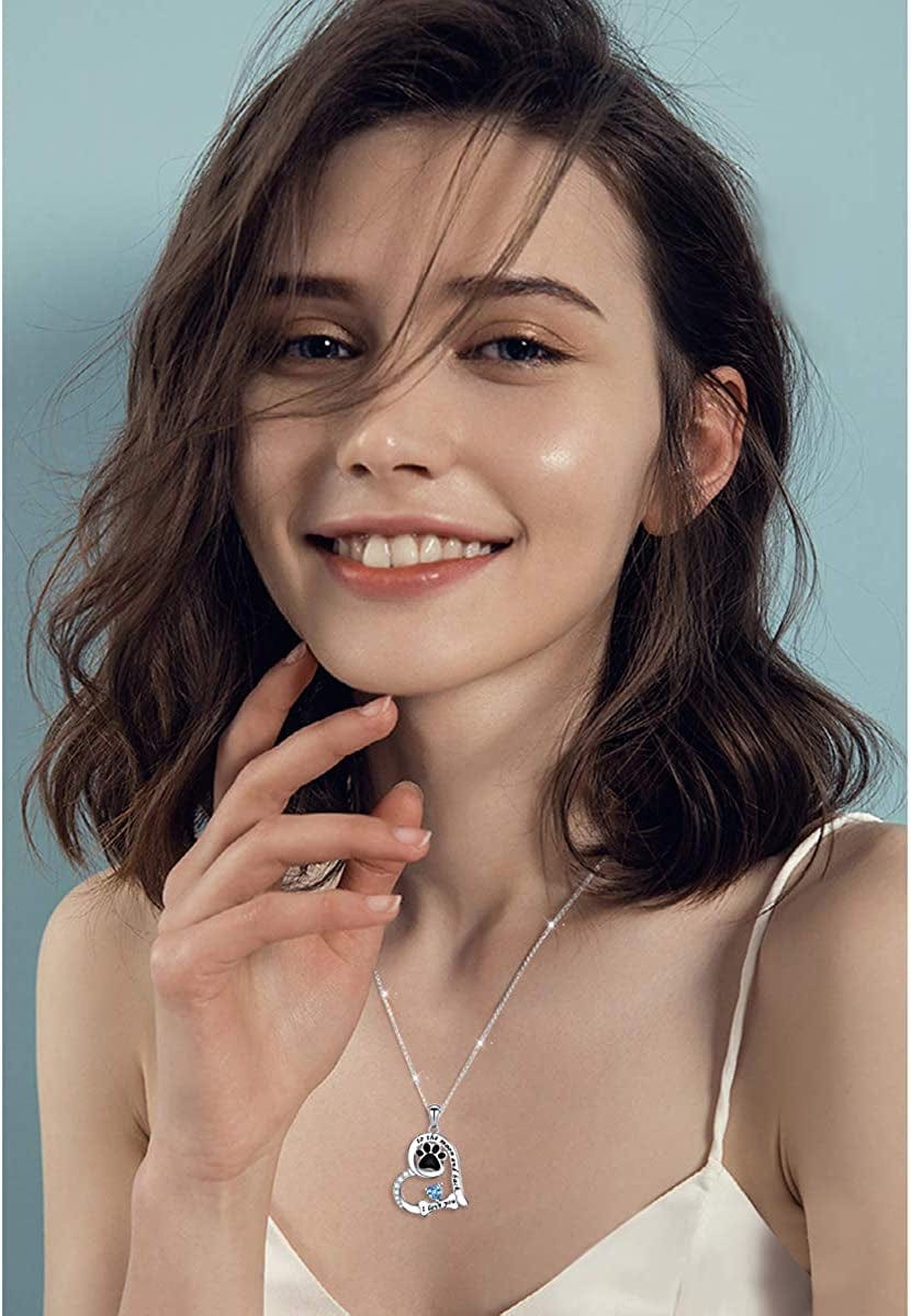 S925 Sterling Silver Dog Paw Love Heart Pendant Necklace Jewelry Gift for Women Mom Wife