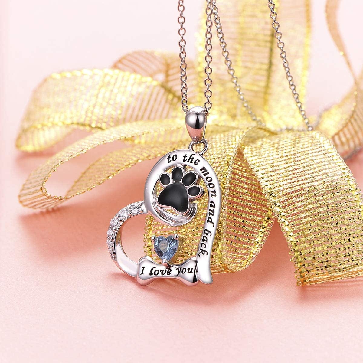 S925 Sterling Silver Dog Paw Love Heart Pendant Necklace Jewelry Gift for Women Mom Wife