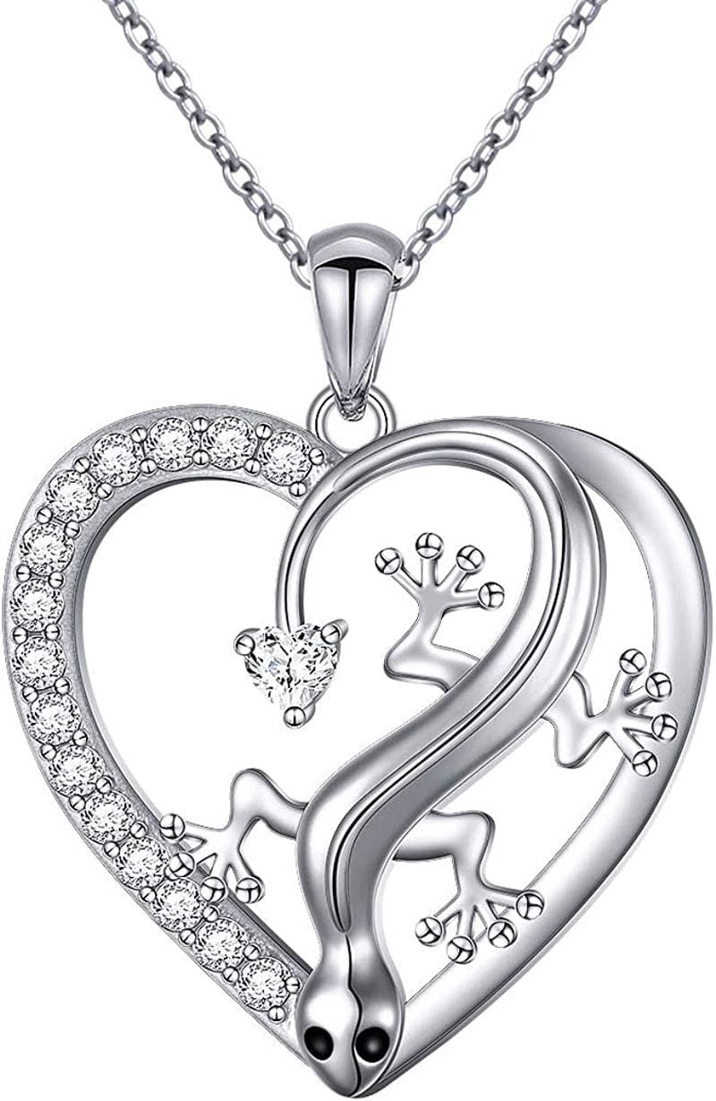 S925 Sterling Silver Heart Love Jewelry Mushroom Frog House Lizard Crane Pendant Necklace for Women House Lizard