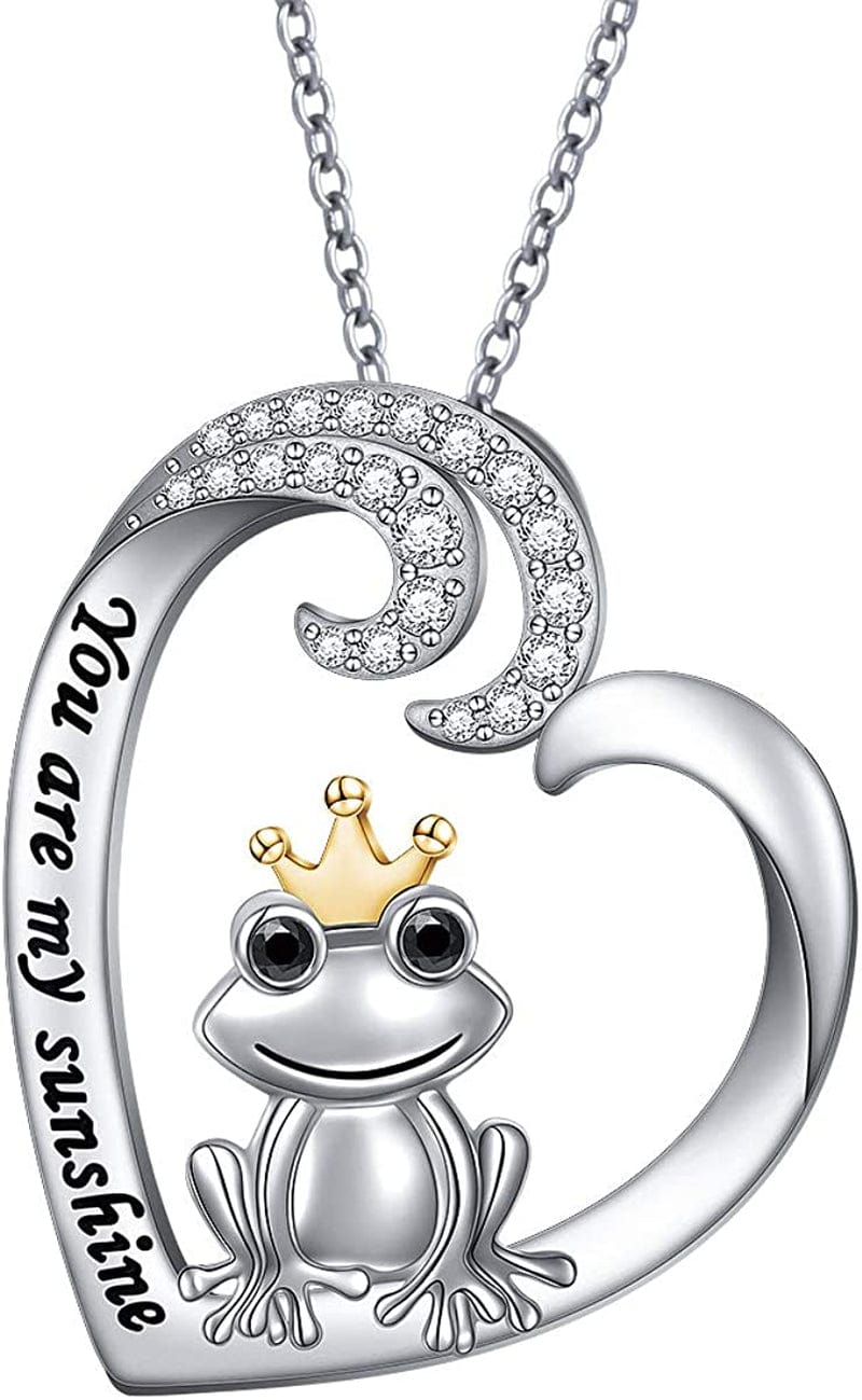 S925 Sterling Silver Heart Love Jewelry Mushroom Frog House Lizard Crane Pendant Necklace for Women You are my sunshine.