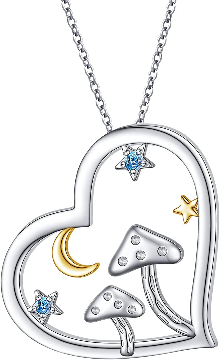 S925 Sterling Silver Heart Love Jewelry Mushroom Frog House Lizard Crane Pendant Necklace for Women Mushroom Heart