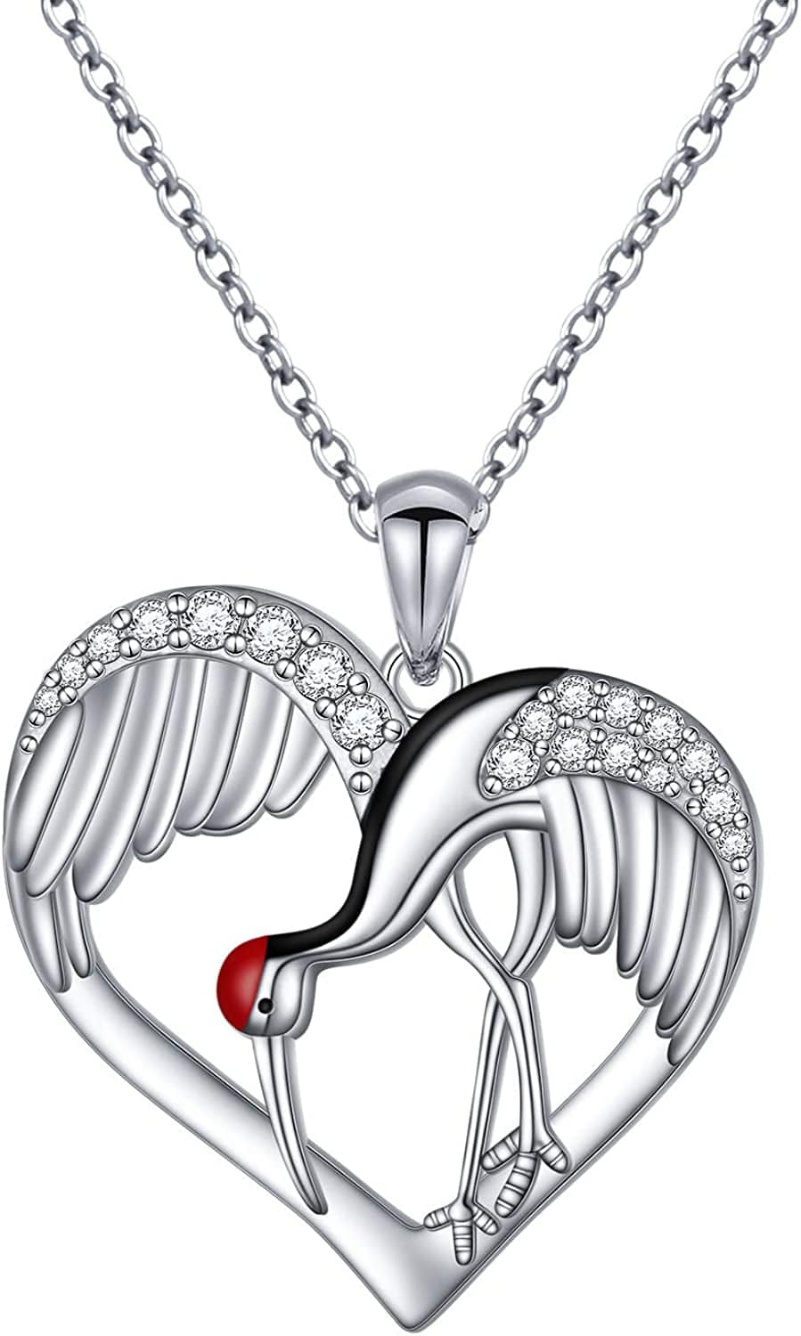 S925 Sterling Silver Heart Love Jewelry Mushroom Frog House Lizard Crane Pendant Necklace for Women Crane